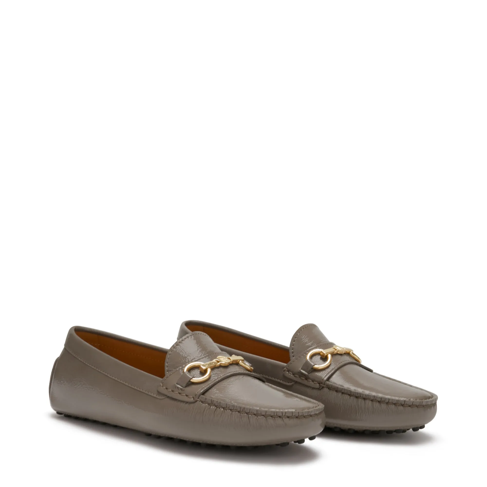 Vendôme Marie taupe calfskin patent leather moccasins