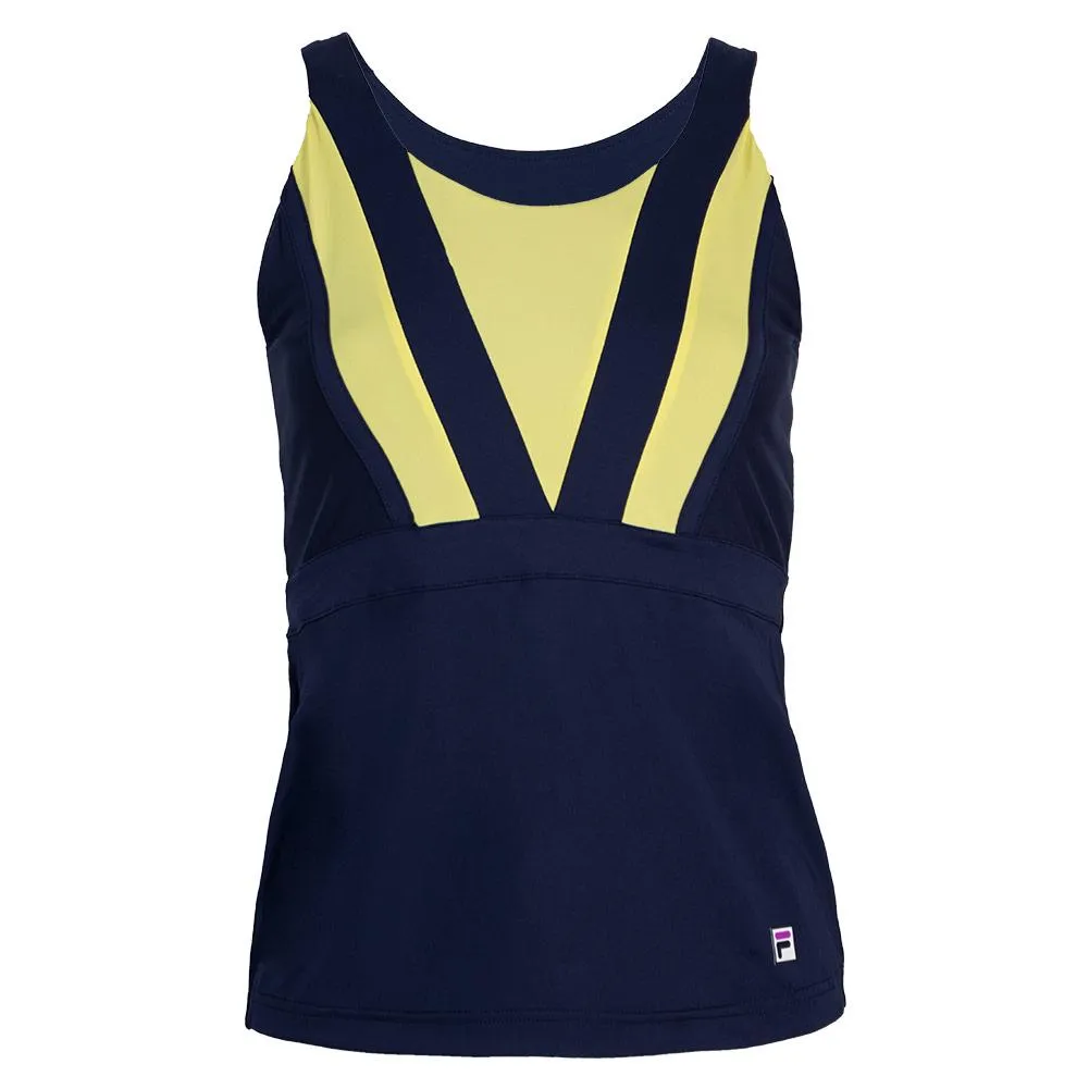 Women's Alley Halter Tennis Tank Fila Navy and Limoncello