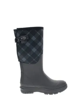 Women's Buffalo Check Neoprene Wide Calf Rain Boot - Black