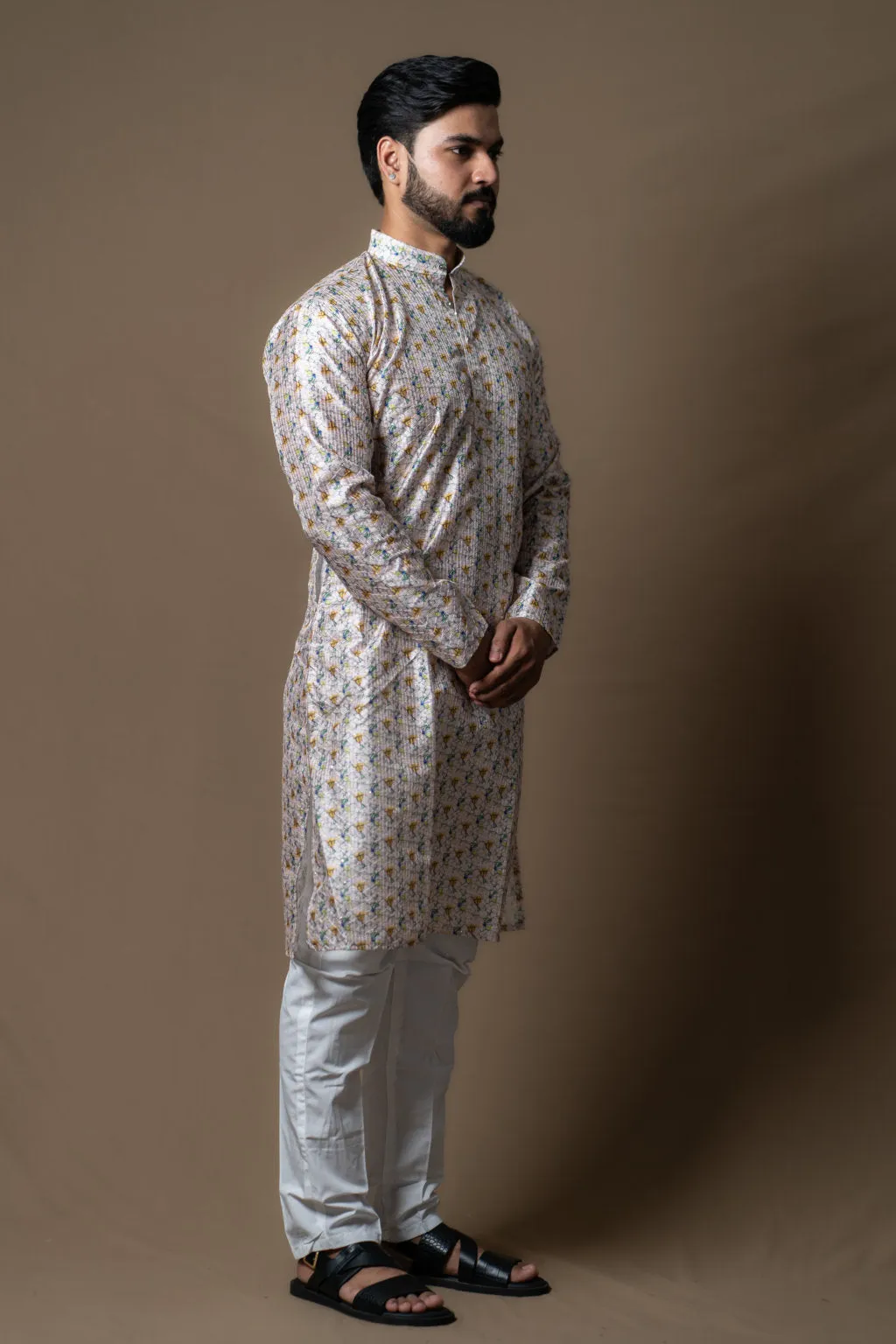 YELLOW ROSE PRINTED KURTA PYJAMA