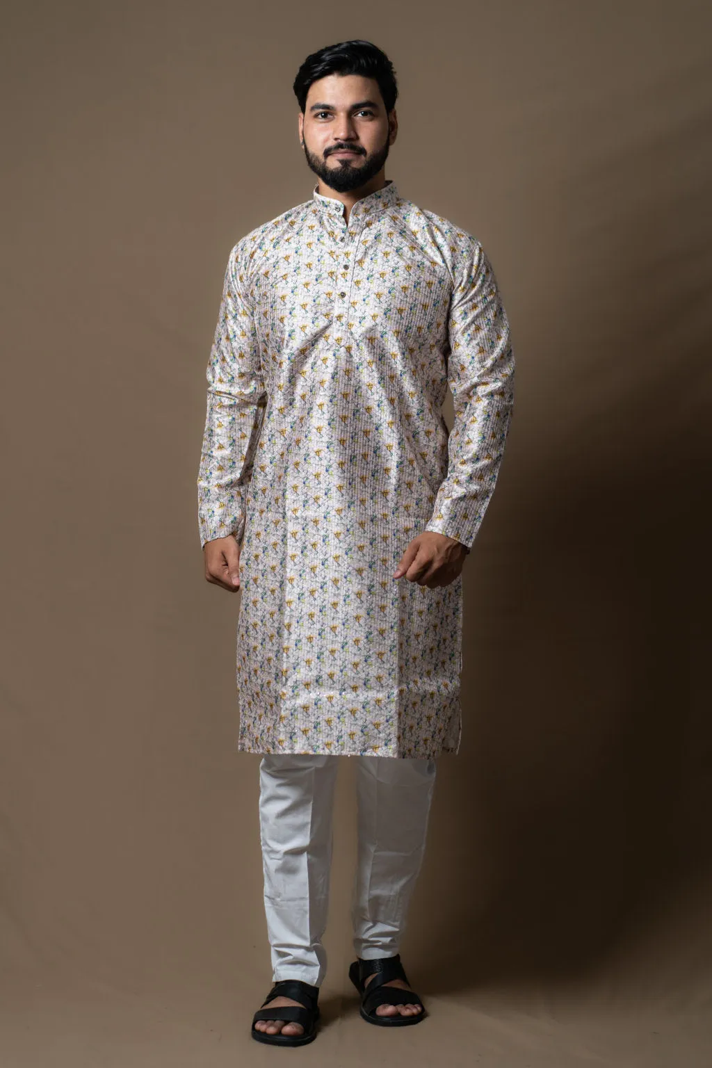 YELLOW ROSE PRINTED KURTA PYJAMA