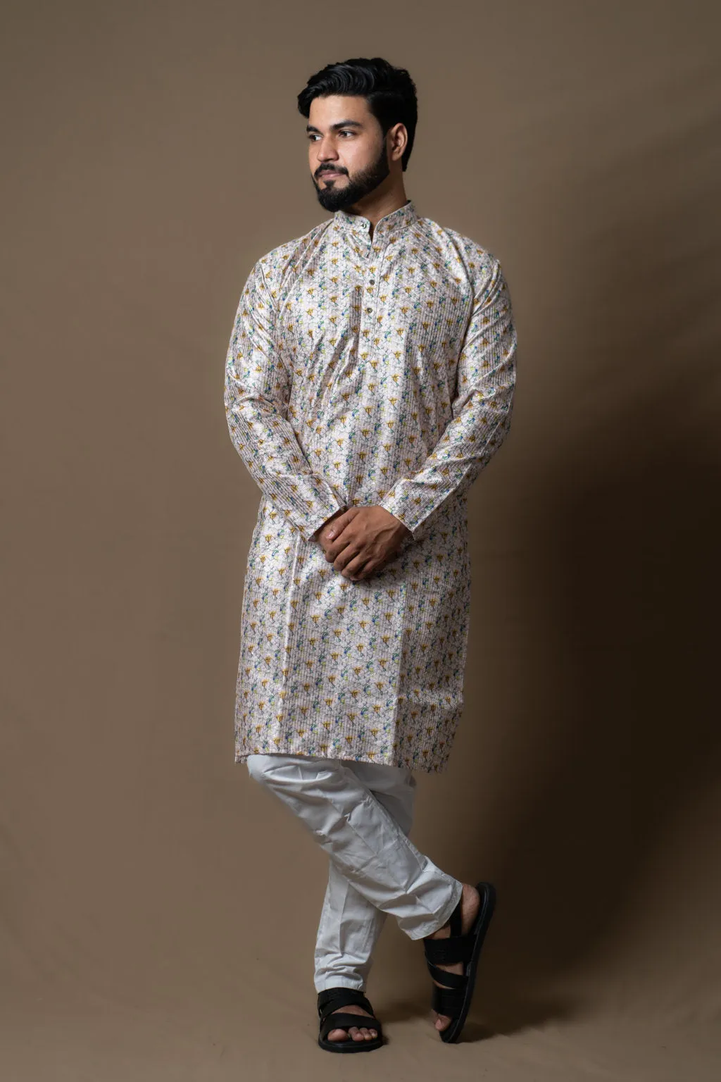 YELLOW ROSE PRINTED KURTA PYJAMA